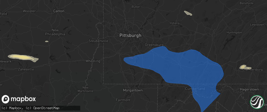 Hail map in Charleroi, PA on June 6, 2026