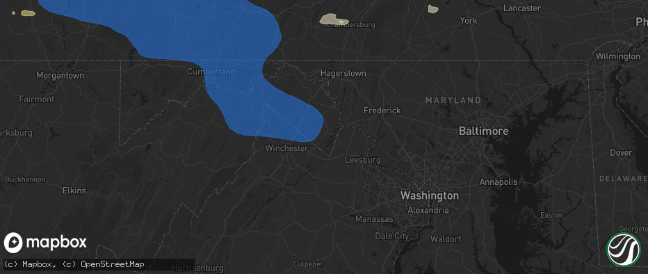 Hail map in Charles Town, WV on June 6, 2026