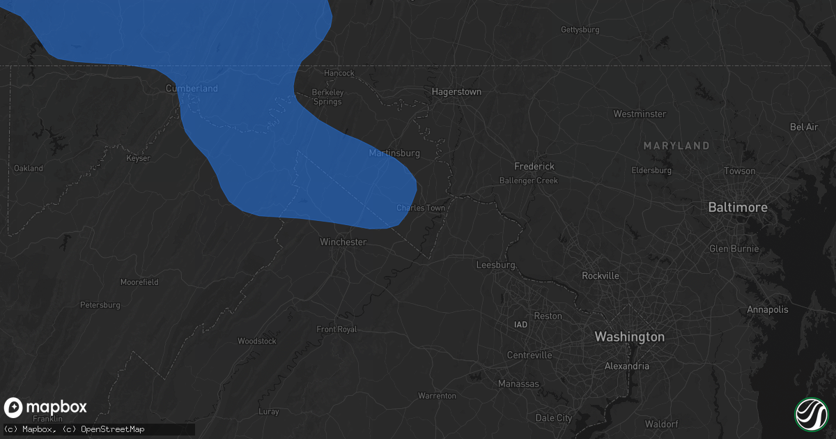 Hail map in Charles Town, WV on June 6, 2026