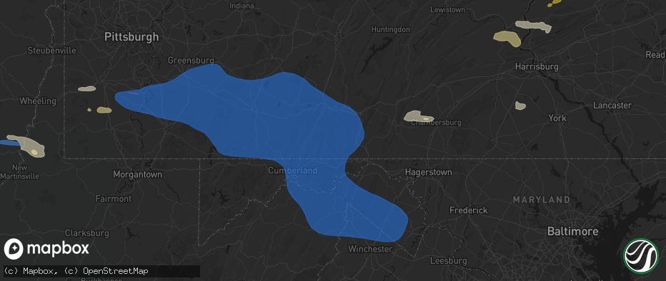 Hail map in Clearville, PA on June 6, 2026