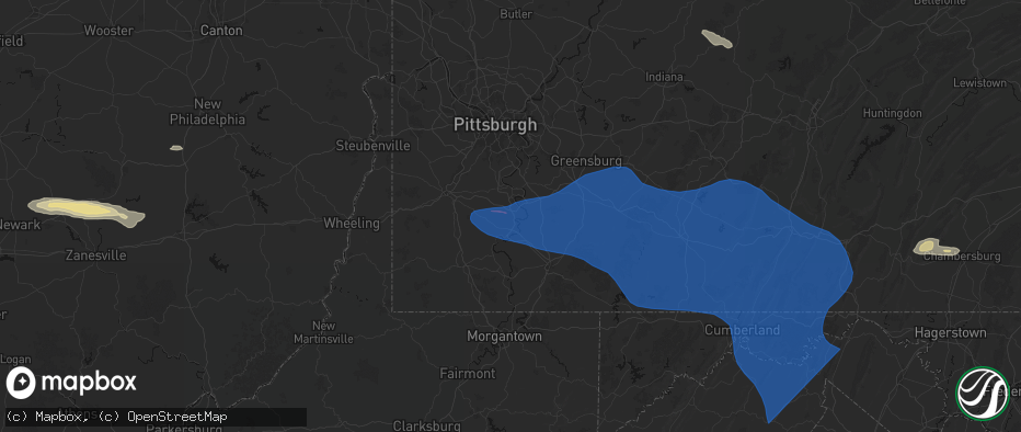 Hail map in Coal Center, PA on June 6, 2026