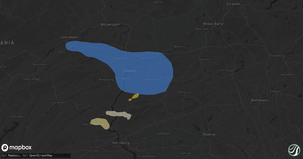 Hail map in Coal Township, PA on June 6, 2026