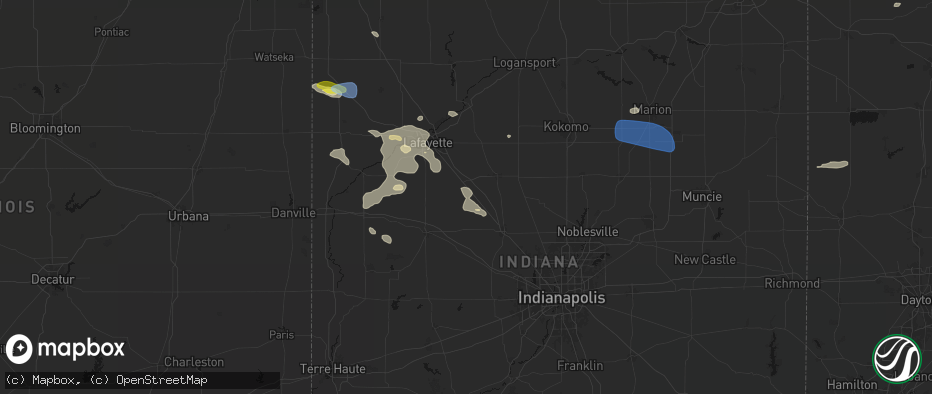 Hail map in Colfax, IN on June 6, 2026