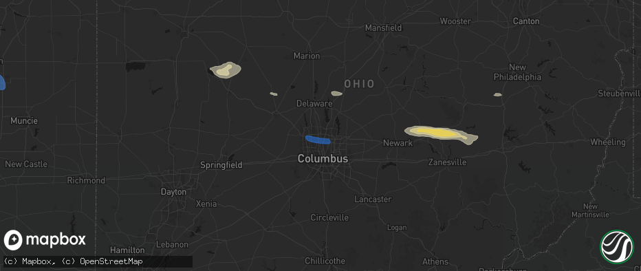 Hail map in Columbus, OH on June 6, 2026