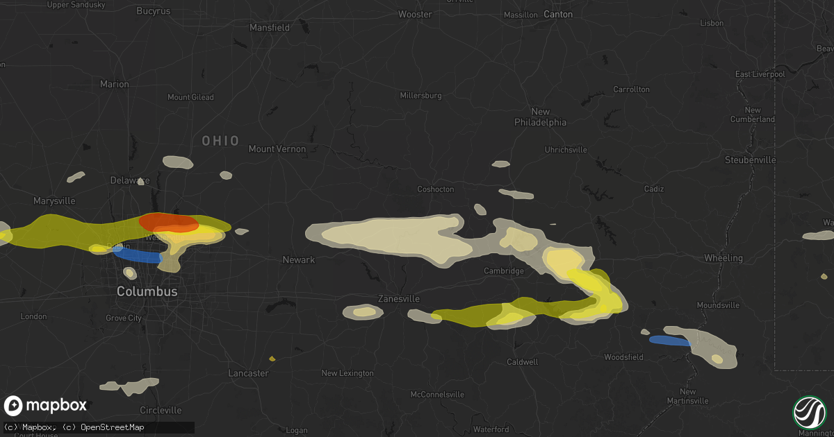Hail map in Conesville, OH on June 6, 2026