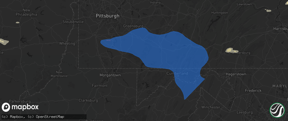 Hail map in Confluence, PA on June 6, 2026