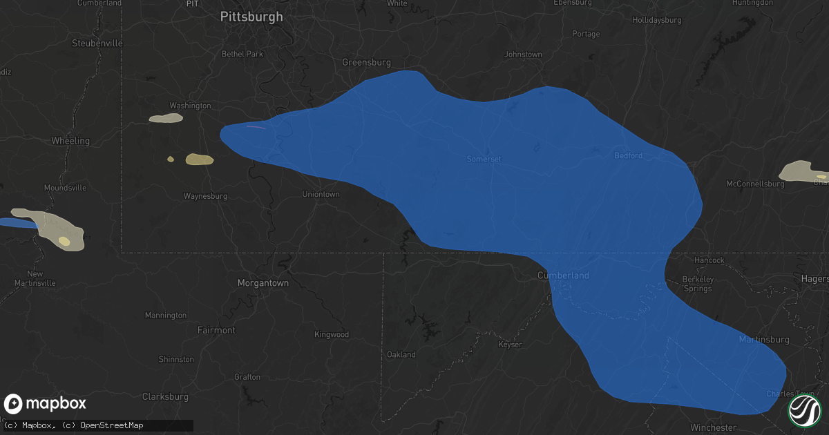 Hail map in Confluence, PA on June 6, 2026