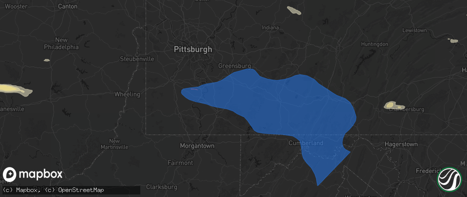 Hail map in Connellsville, PA on June 6, 2026