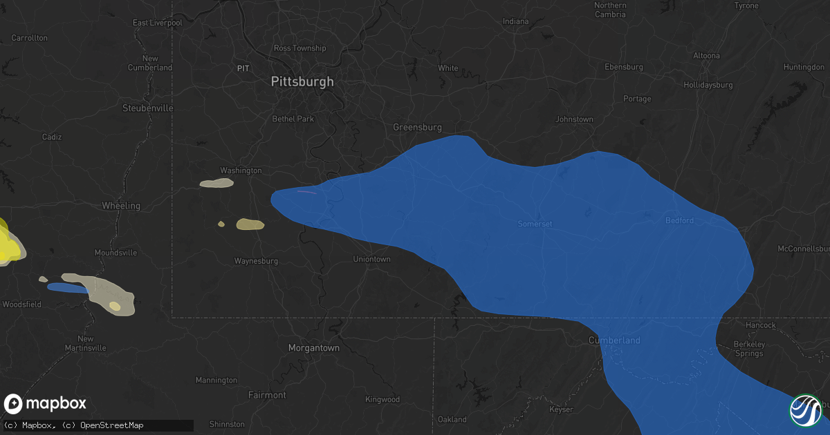 Hail map in Connellsville, PA on June 6, 2026