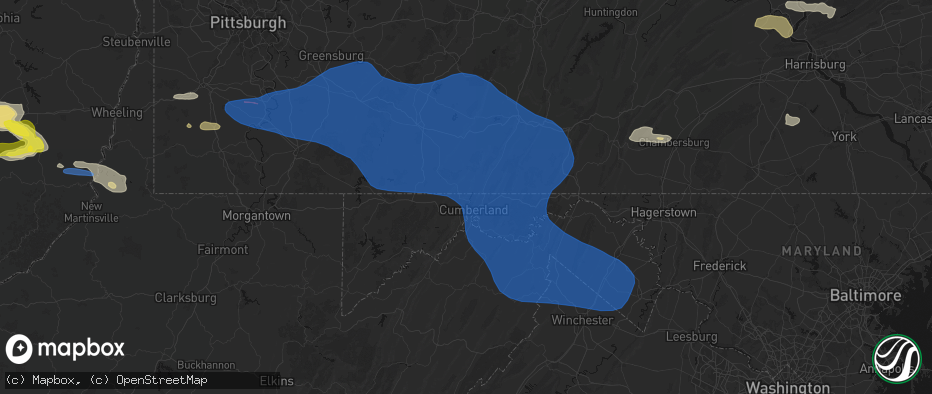 Hail map in Corriganville, MD on June 6, 2026