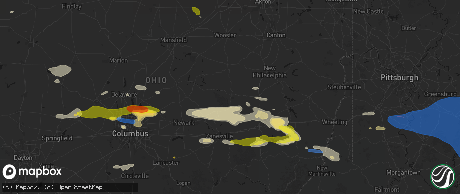 Hail map in Coshocton, OH on June 6, 2026
