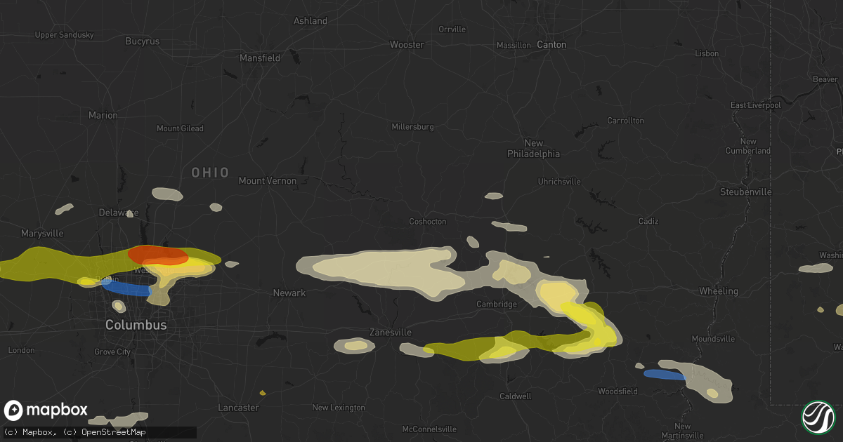 Hail map in Coshocton, OH on June 6, 2026