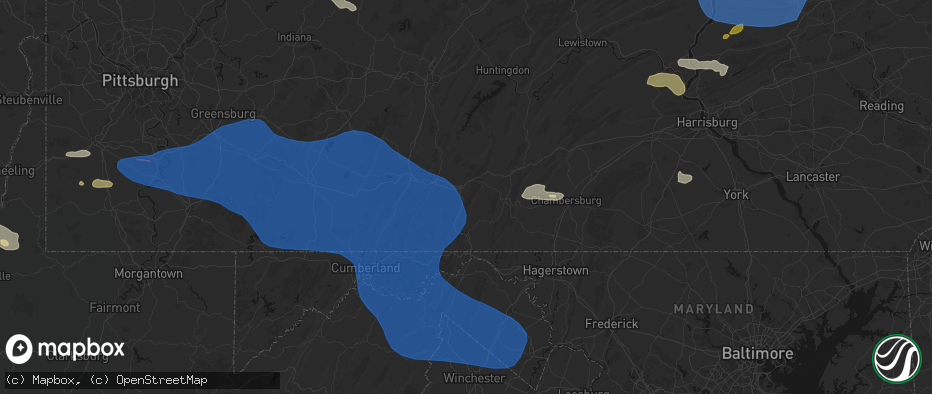 Hail map in Crystal Spring, PA on June 6, 2026