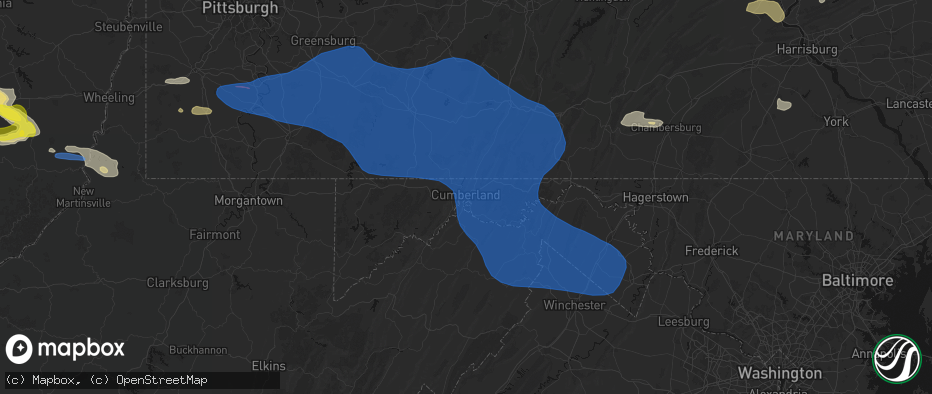 Hail map in Cumberland, MD on June 6, 2026
