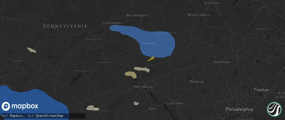 Hail map in Dalmatia, PA on June 6, 2026