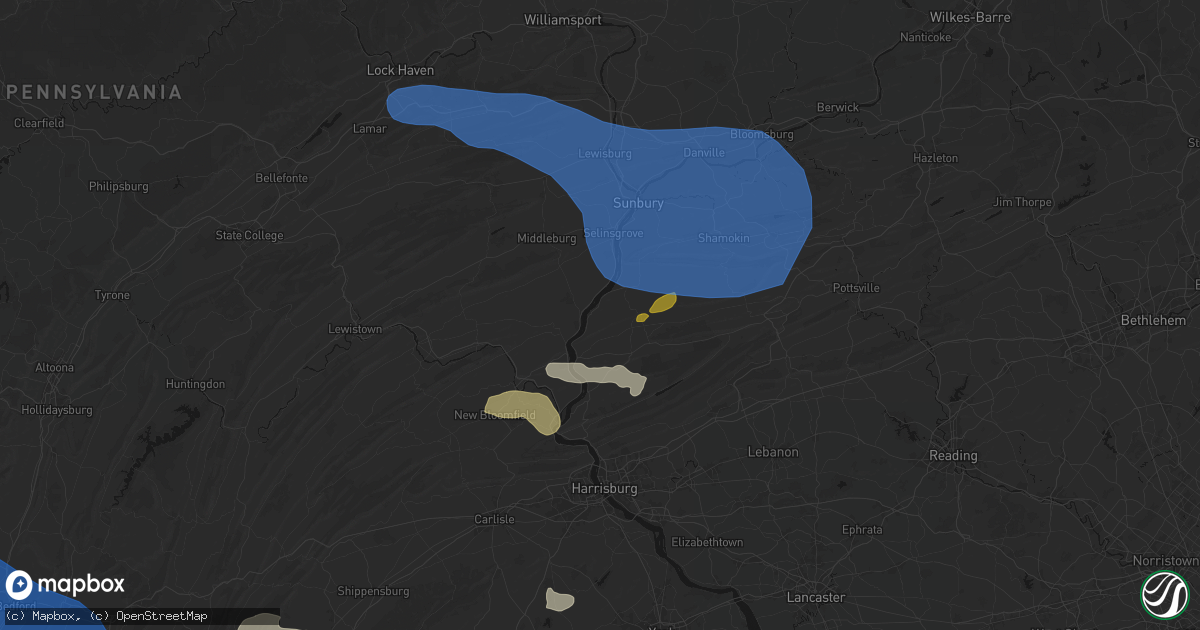 Hail map in Dalmatia, PA on June 6, 2026