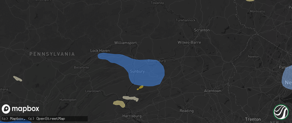 Hail map in Danville, PA on June 6, 2026