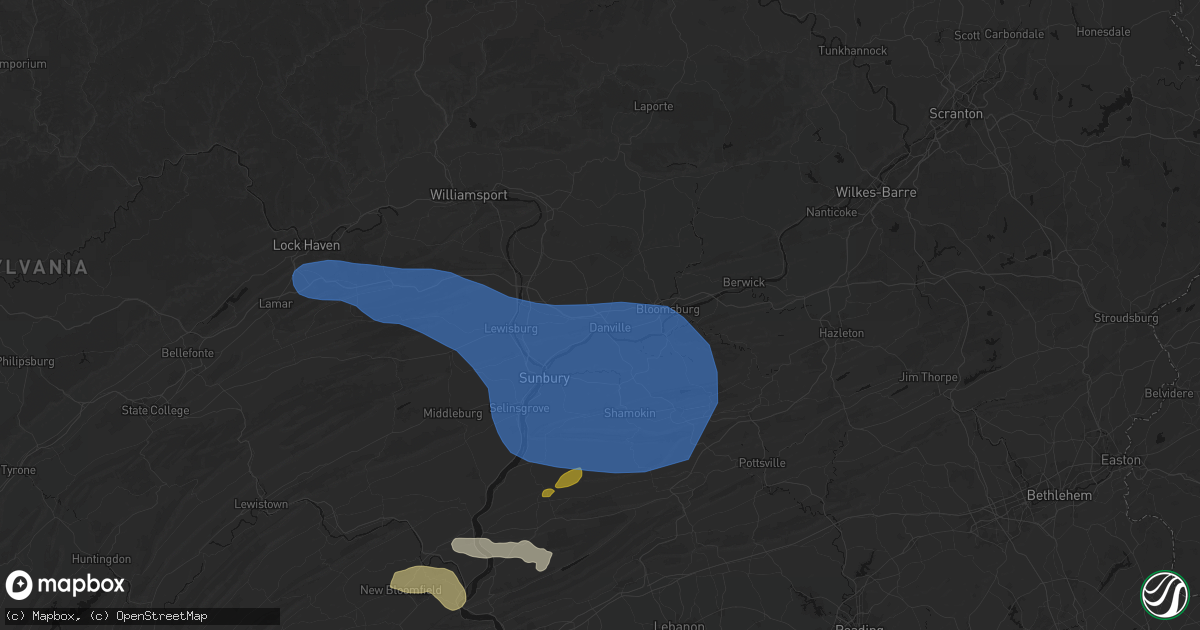 Hail map in Danville, PA on June 6, 2026