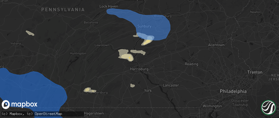 Hail map in Dauphin, PA on June 6, 2026