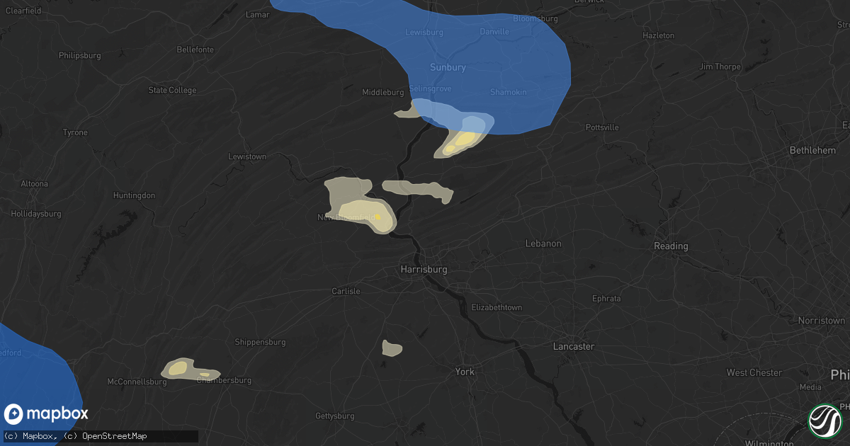 Hail map in Dauphin, PA on June 6, 2026