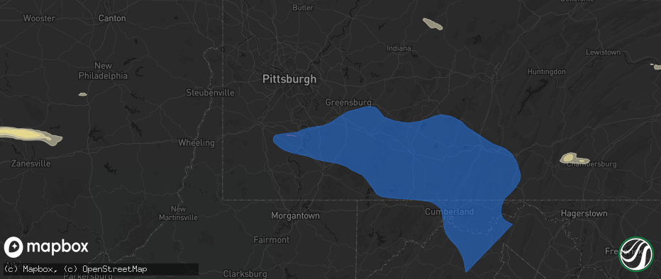 Hail map in Dawson, PA on June 6, 2026