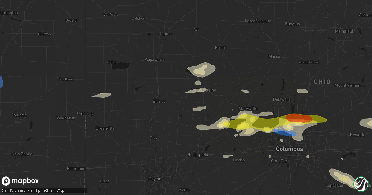 Hail map in De Graff, OH on June 6, 2026