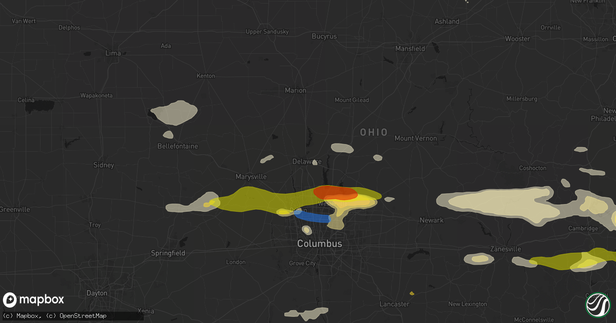 Hail map in Delaware, OH on June 6, 2026