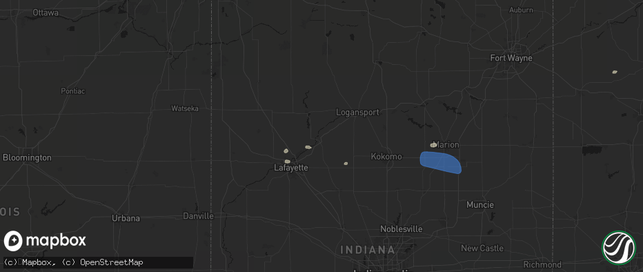 Hail map in Delphi, IN on June 6, 2026