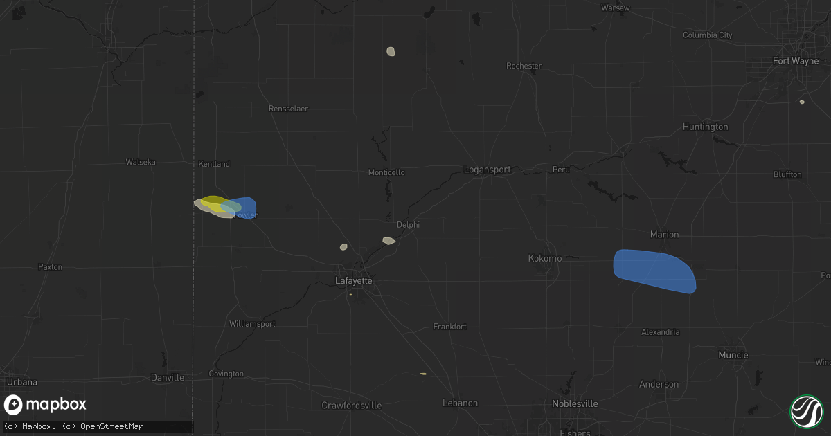 Hail map in Delphi, IN on June 6, 2026