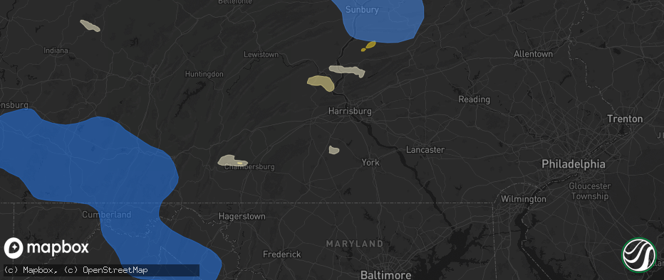 Hail map in Dillsburg, PA on June 6, 2026
