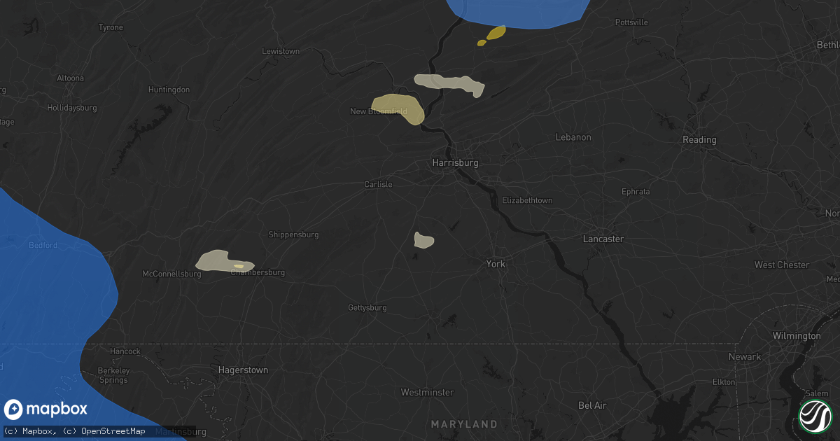 Hail map in Dillsburg, PA on June 6, 2026
