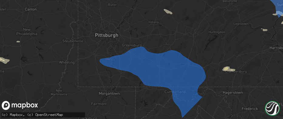 Hail map in Donegal, PA on June 6, 2026