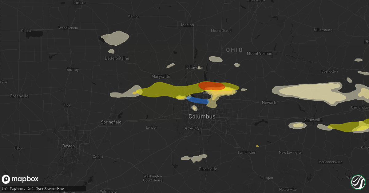 Hail map in Dublin, OH on June 6, 2026