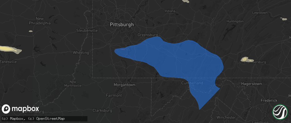Hail map in Dunbar, PA on June 6, 2026