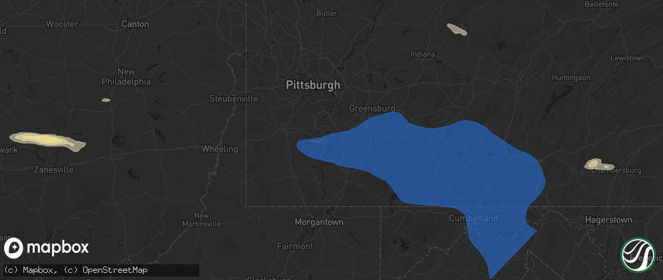 Hail map in Dunlevy, PA on June 6, 2026