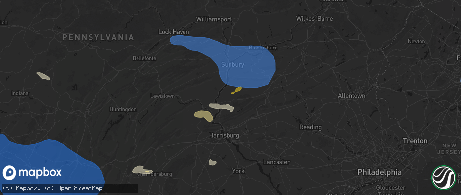 Hail map in Elizabethville, PA on June 6, 2026