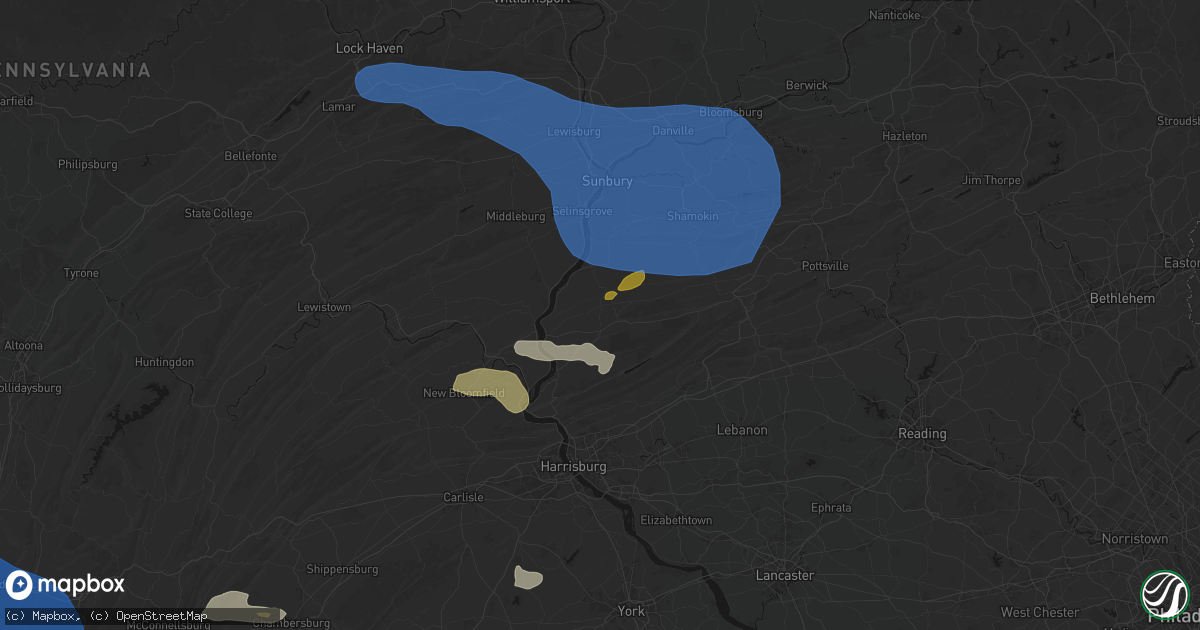 Hail map in Elizabethville, PA on June 6, 2026