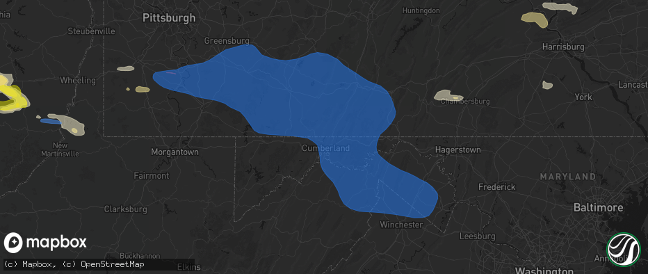 Hail map in Ellerslie, MD on June 6, 2026