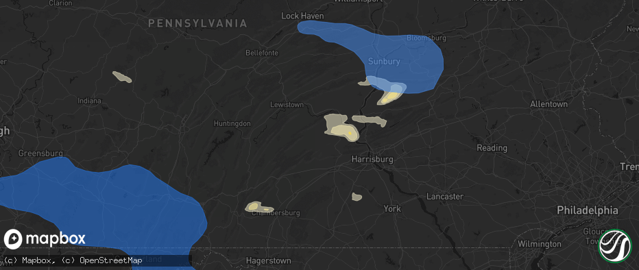 Hail map in Elliottsburg, PA on June 6, 2026