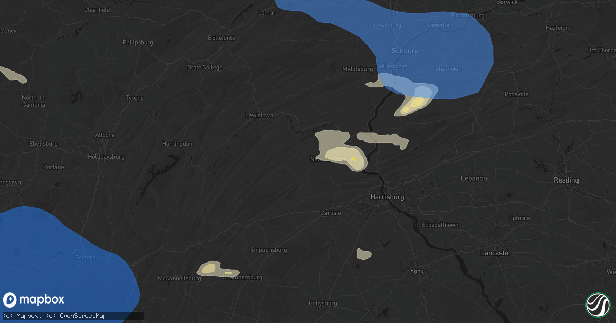 Hail map in Elliottsburg, PA on June 6, 2026