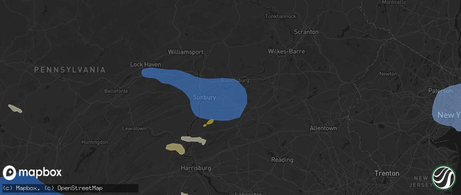 Hail map in Elysburg, PA on June 6, 2026