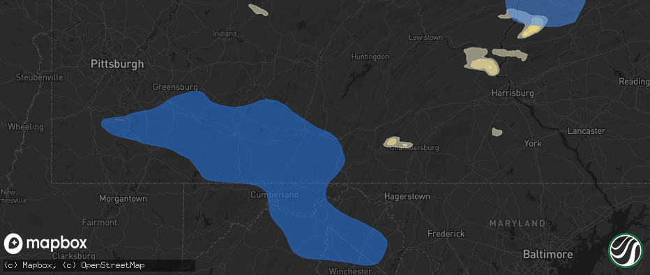 Hail map in Everett, PA on June 6, 2026