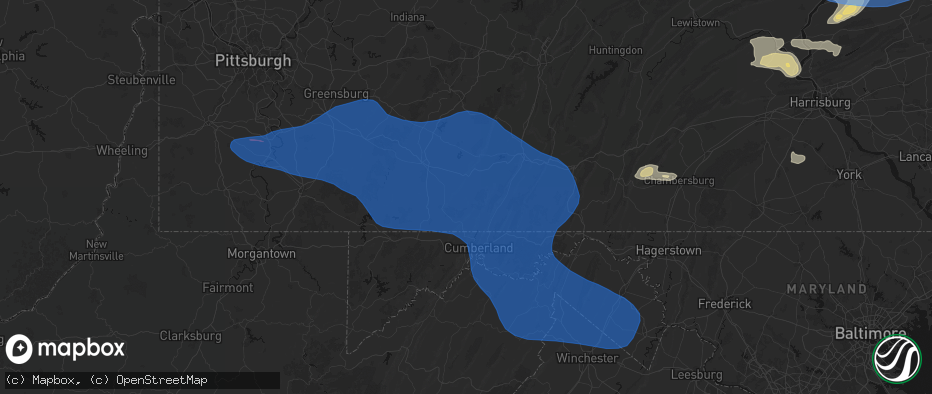 Hail map in Fairhope, PA on June 6, 2026