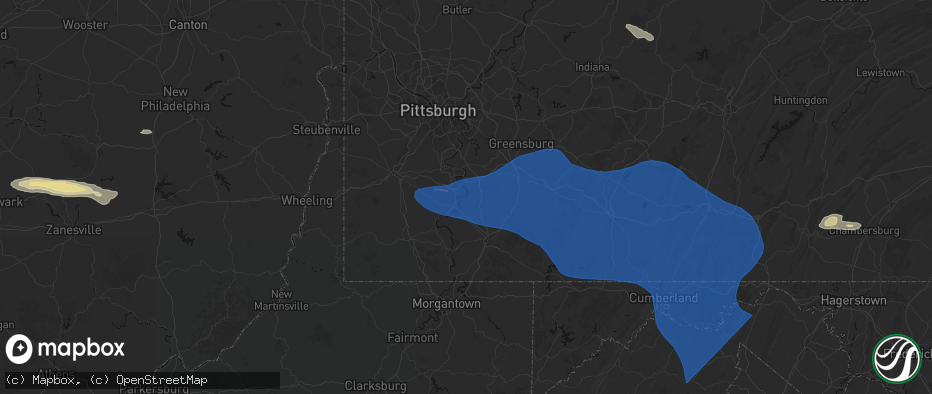 Hail map in Fayette City, PA on June 6, 2026