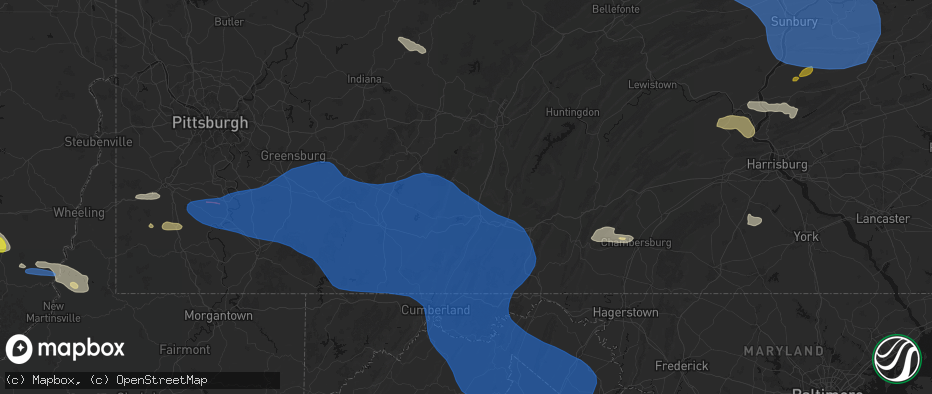 Hail map in Fishertown, PA on June 6, 2026