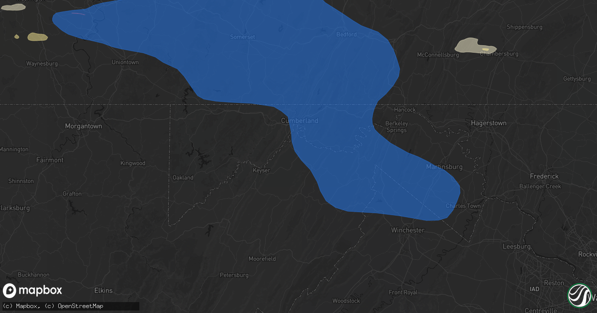 Hail map in Fort Ashby, WV on June 6, 2026