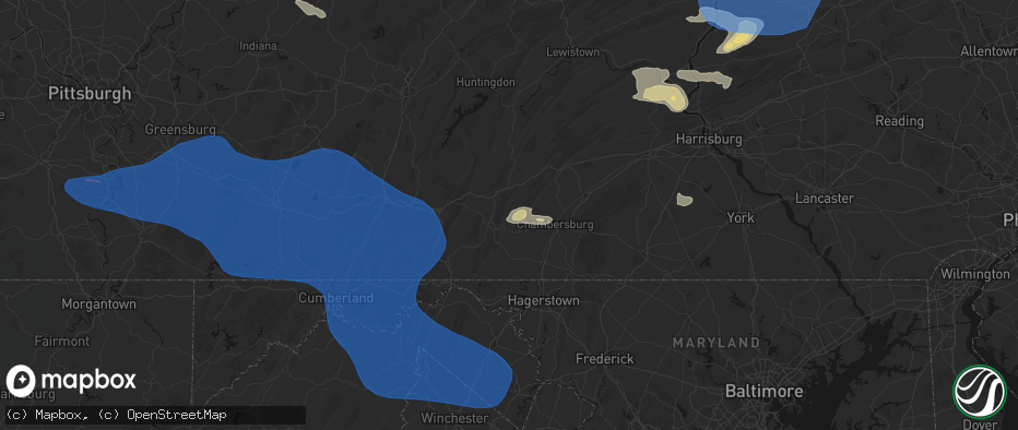 Hail map in Fort Loudon, PA on June 6, 2026