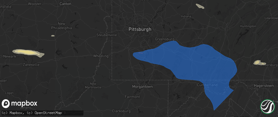 Hail map in Fredericktown, PA on June 6, 2026