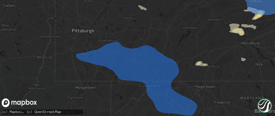 Hail map in Friedens, PA on June 6, 2026