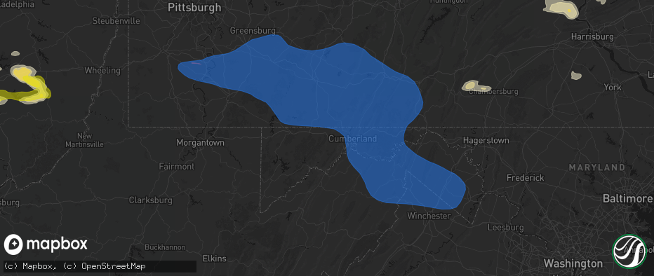 Hail map in Frostburg, MD on June 6, 2026